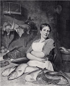 Alphonse Debaene 1800s Antique Print The Fishwife SIGNED Framed - Alphonse Jules Debaene