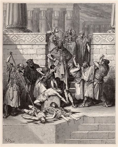 Gustave Dore Nebukadnezar Mordet die Kinder Zidekia's (Nebuchadnezzar Murdering the Children Zedekiah's) 1887 Wood Engraving