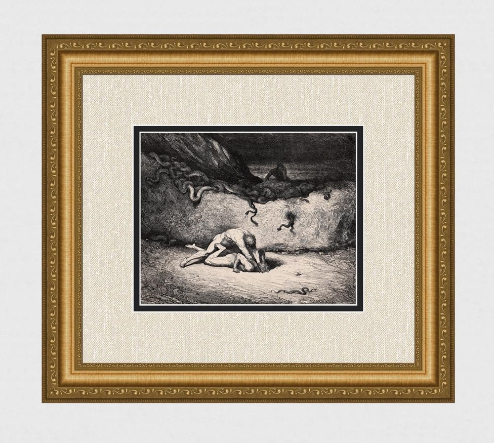 Artwork by Gustave Doré, Paul Riault, DORE 1800s Divine Comedy Wood Engraving "Schicchi Attacks Capocchio" SIGNED Framed COA, Made of Wood Engraving wove paper