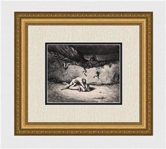 DORE 1800s Divine Comedy Wood Engraving "Schicchi Attacks Capocchio" SIGNED Framed COA - Gustave Doré