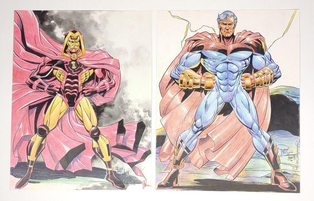 Artwork by Rudy Nebres, Paris Cullins, Aaron Mcclellan, 2 Original Comic Drawings (Paris, Nebres, Aaron M, Made of drawings