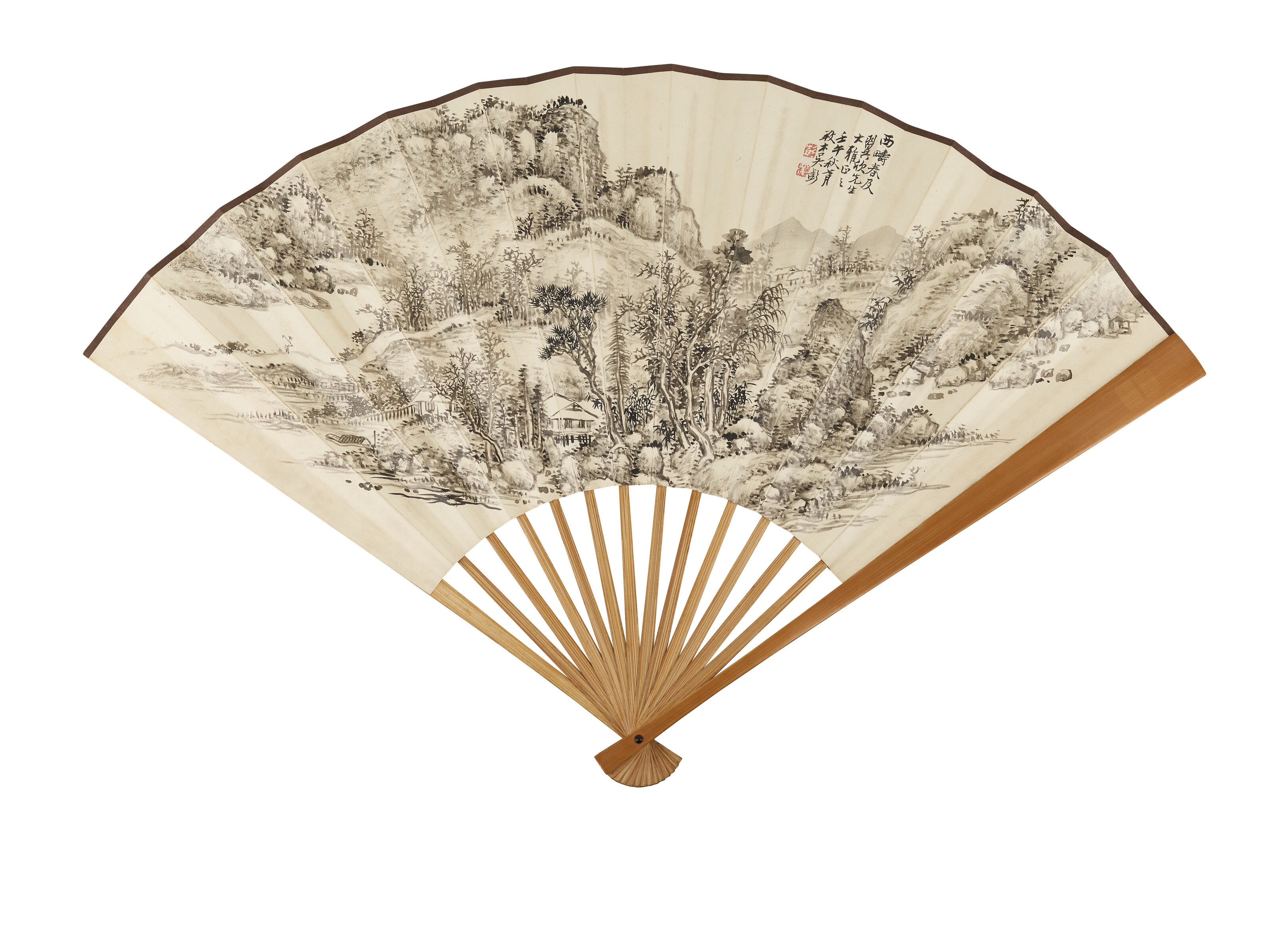 Artwork by Wu Daiqiu, Wu Peng, Wang Kesan, XU Chengrui, Folding Fan Collection, Made of ink on gold paper