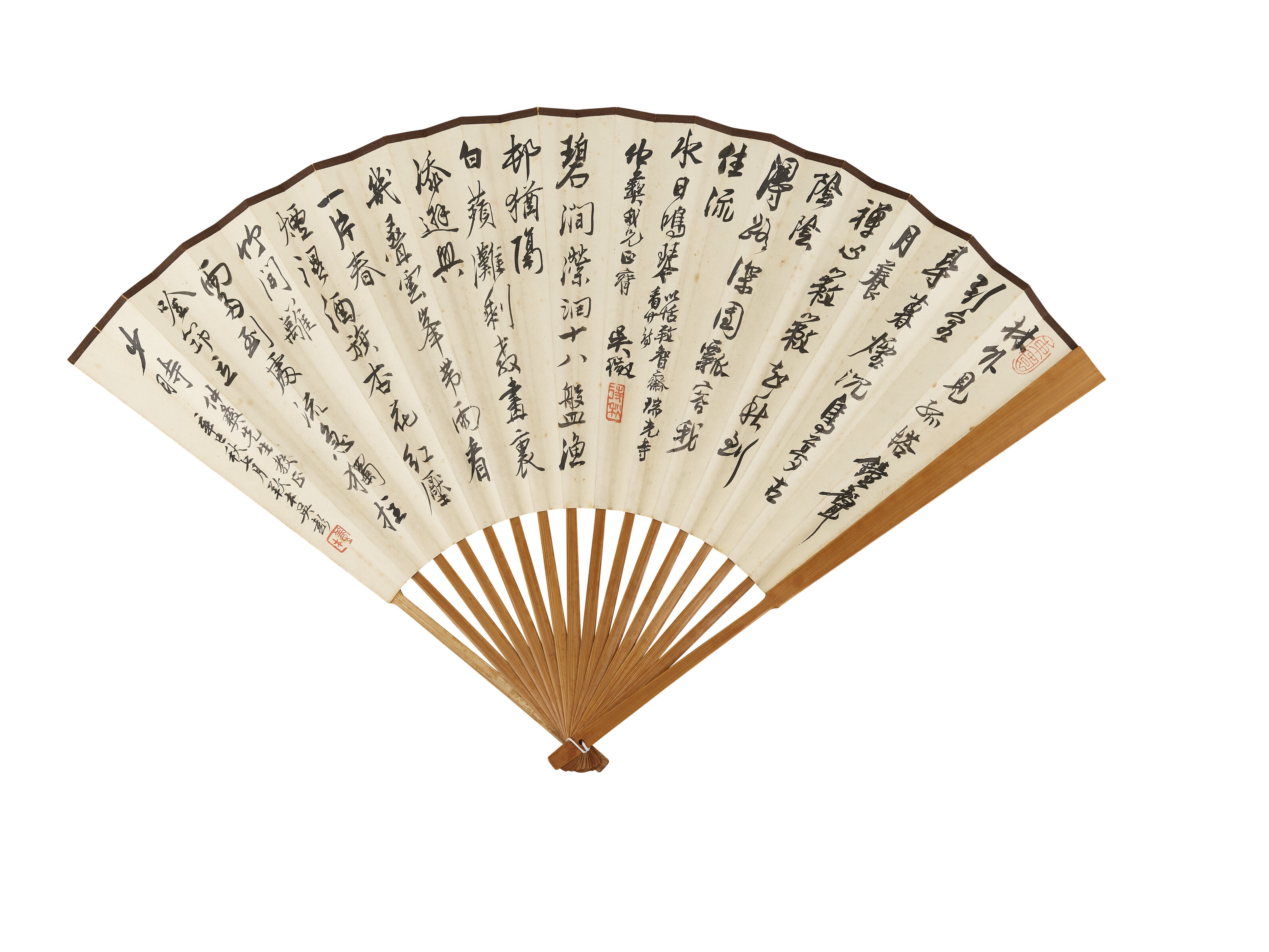 Artwork by Wu Daiqiu, Wu Peng, Wang Kesan, XU Chengrui, Folding Fan Collection, Made of ink on gold paper