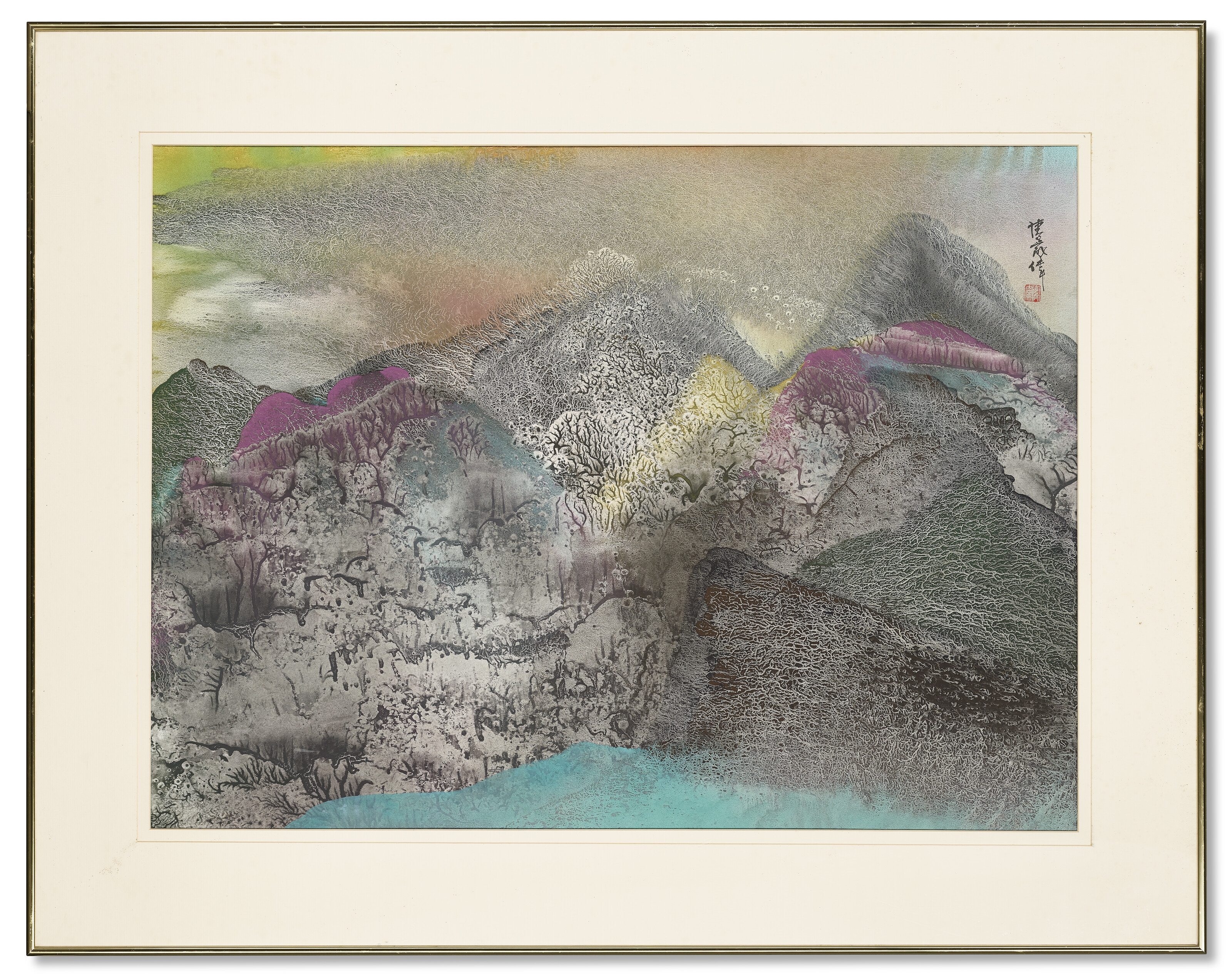 Artwork by Wesley Tongson, Mountains of Heaven, Made of Scroll, mounted and framed, ink and colour on paper