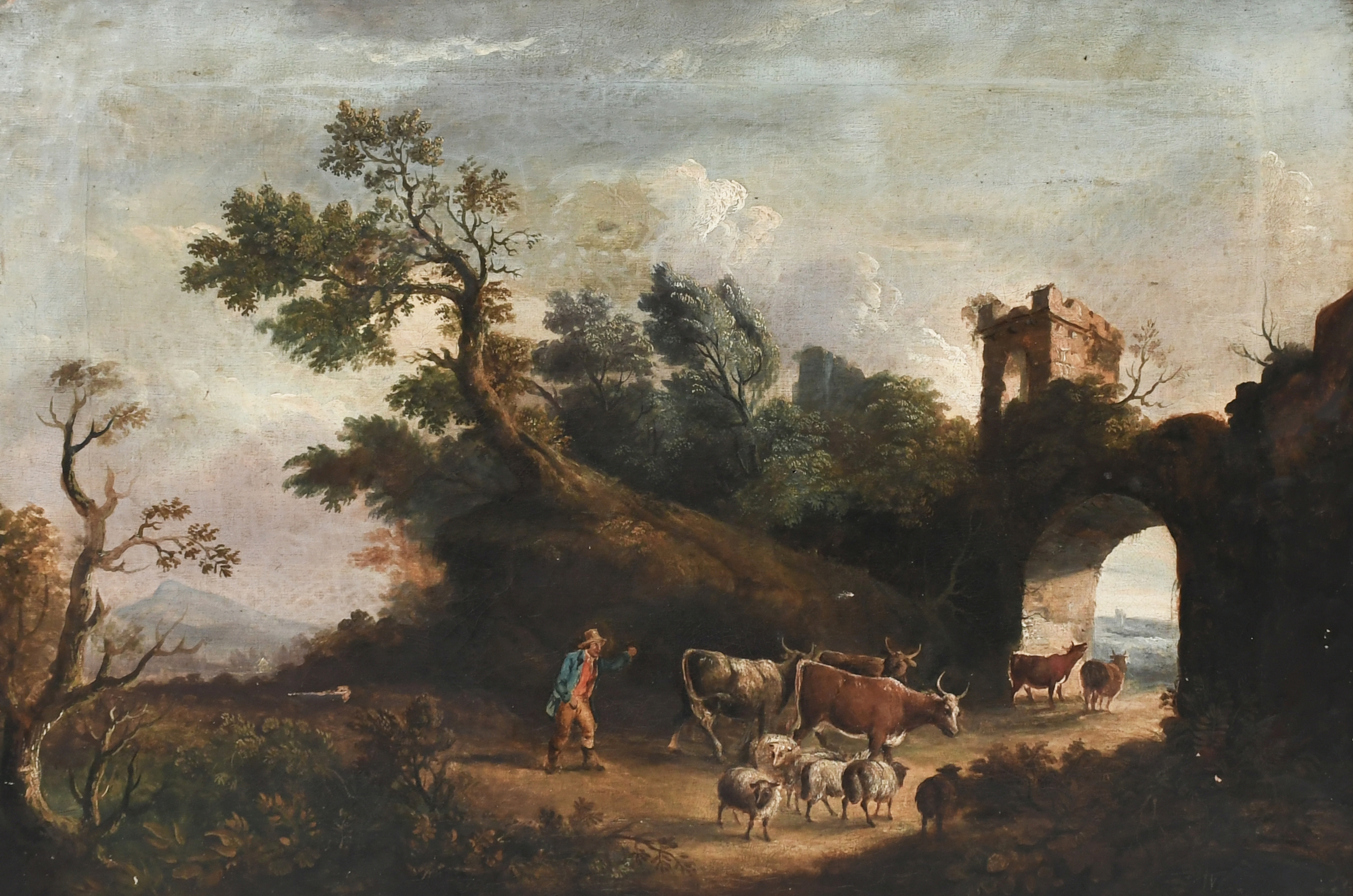 Nicolaes Berchem | Landscape with a drover and his flock going through ...