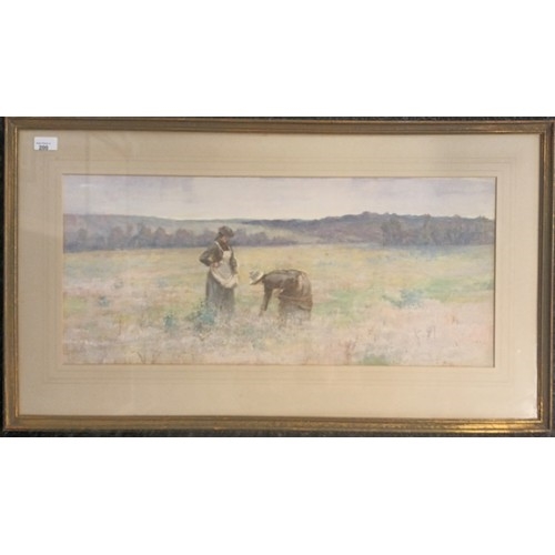 Artwork by J. Sutherland, Large framed pastel drawing depicting women picking from the fields, Made of pastel drawing