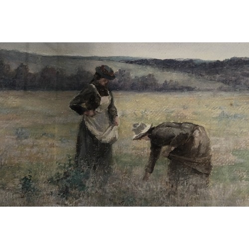 Artwork by J. Sutherland, Large framed pastel drawing depicting women picking from the fields, Made of pastel drawing