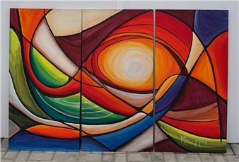 BLOCK MOUNTED THREE PIECE ART/PAINTING BY MIA MILES - Miq Miles