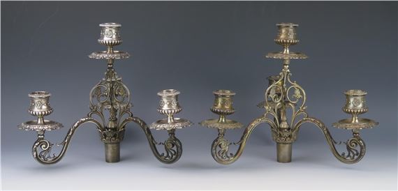 A pair of Victorian silver three branch candelabra fittings by John Barnard, 1868