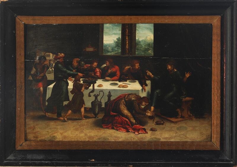 Artwork by Ugo Da Carpi, Jesus at the Home of Simon the Pharisee, Made of oil on wooden panel