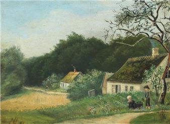 Landscape with kids playing - Anna Cathrine Christine Heerfordt