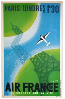 Roger De Valerio Air France Original Poster Art - Roger de Valerio