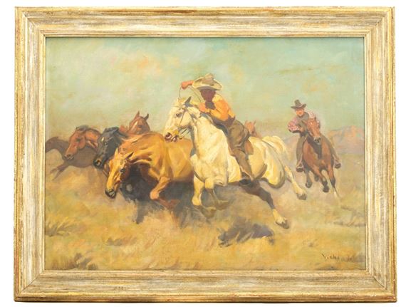 Jean Viski - Western Cowboy Oil Painting by Jean Viski, circa 20th Century