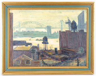 J. Heller New York Riverscape 1937 Oil Painting - J. Heller