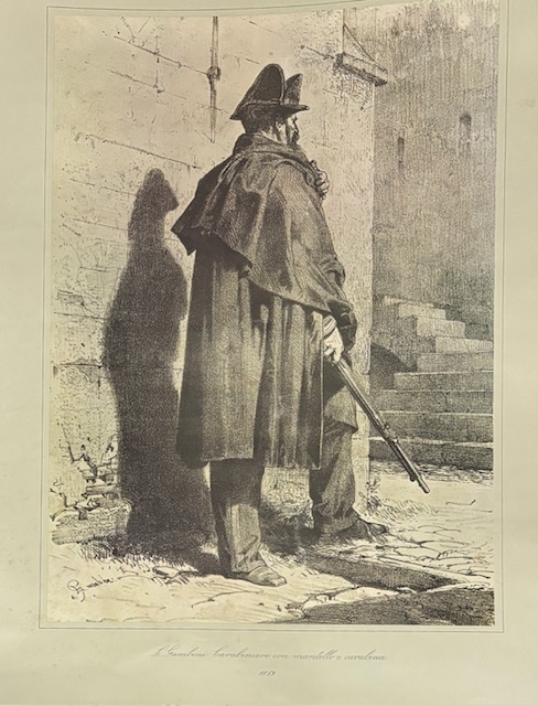 Artwork by Enrico Gamba, CARABINIERE CON MANTELLO E PISTOLA, Made of oil on canvas