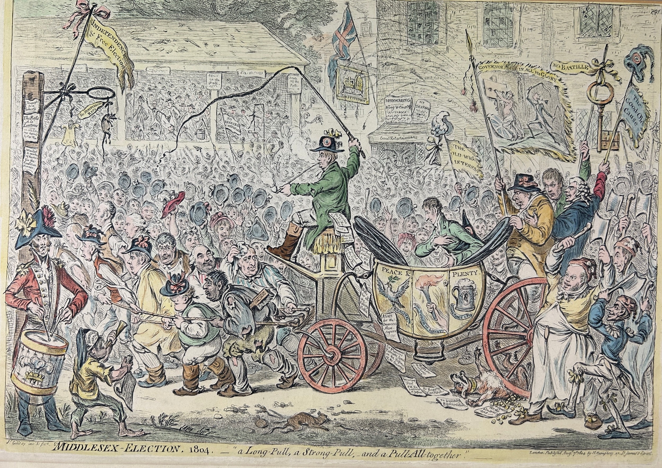 Artwork by James Gillray, THE MIDDLESEX ELECTION 1804, Made of Hand coloured engraving on paper