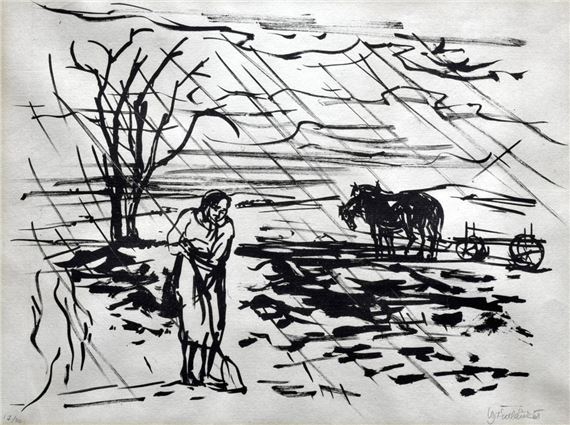 ena na poli by Vojtěch Sedláček, datováno 1968