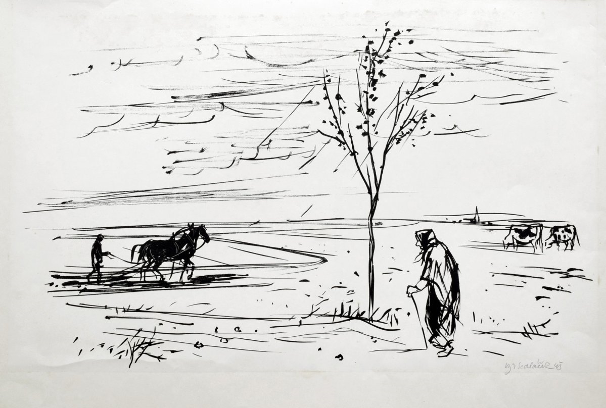 Artwork by Vojtěch Sedláček, Na poli, Made of litografie