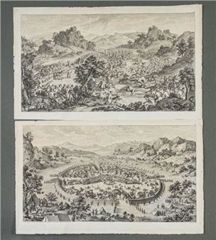 after Giuseppe Castiglione and Jean Damascène Two plates (7 and 11) from the suite recounting the conquests of the Chinese emperor Kien-Long Copper engravings - Giuseppe Castiglione