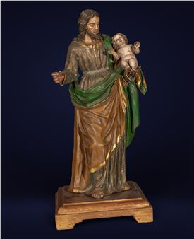Atribuído a la Manufactura de Giacomo Colombo, Nápoles, siglo XVIII, San José con Niño en terracota policromada y dorada al oro fino, trabajo italiano hacia 1750-1780 - Giacomo Colombo