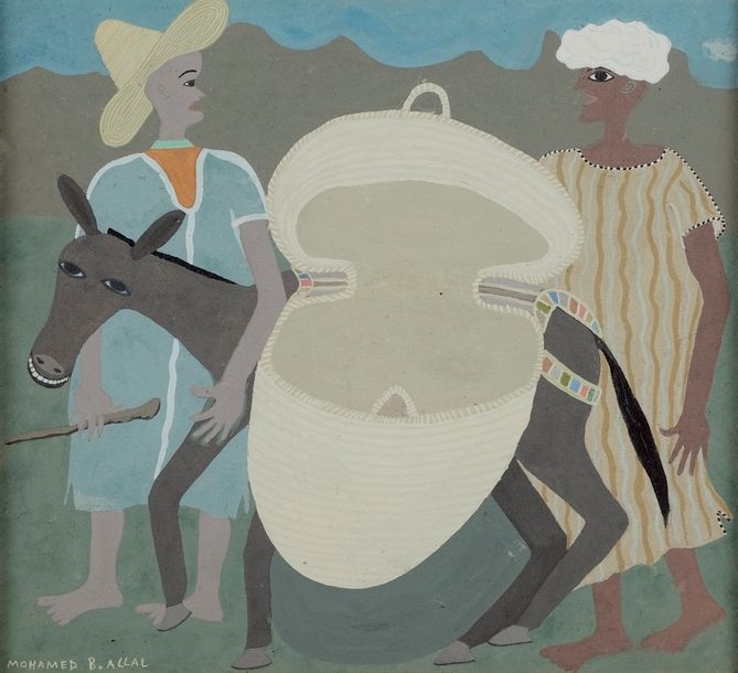 Artwork by Mohamed Ben Allal, Aniers in conversation, Made of gouache on paper