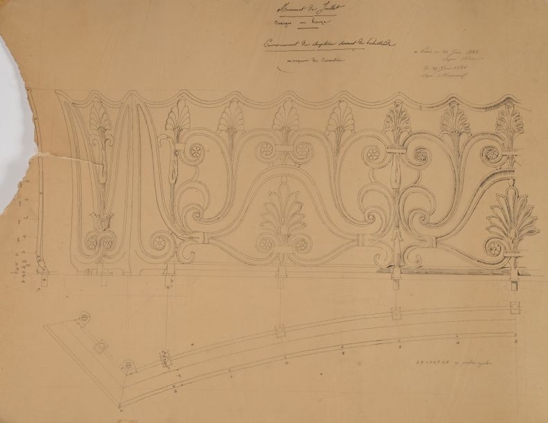 Artwork by Joseph-Louis Duc, Four crowning designs for the Colonne de Juillet, Made of plates