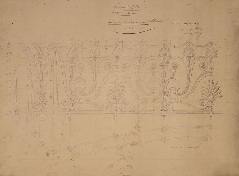 Artwork by Joseph-Louis Duc, Four crowning designs for the Colonne de Juillet, Made of plates