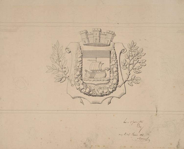 Artwork by Joseph-Louis Duc, Four crowning designs for the Colonne de Juillet, Made of plates