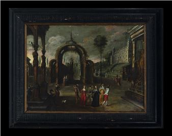 Important Flemish Copper with Characters in a Baroque palace next to a romantic garden - Marten van Valckenborch