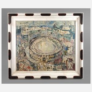 Artwork by Willy Knoop, Das Amphitheater in Nimes, Made of Öl auf Pressspanplatte