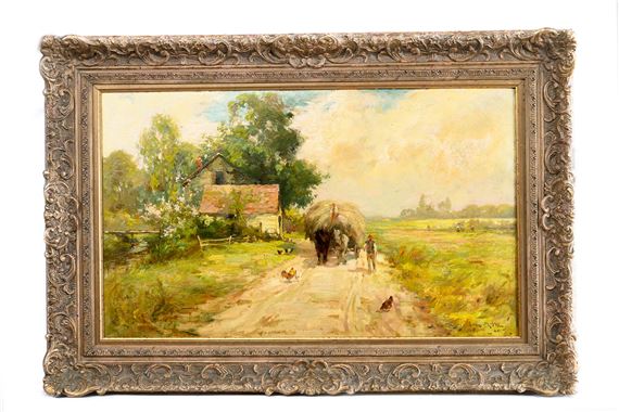 JOSEPH (JOE) MILNE (SCOTTISH 1861 - 1911), HAY CART AND CHICKENS by Joe Milne, 1880-1902