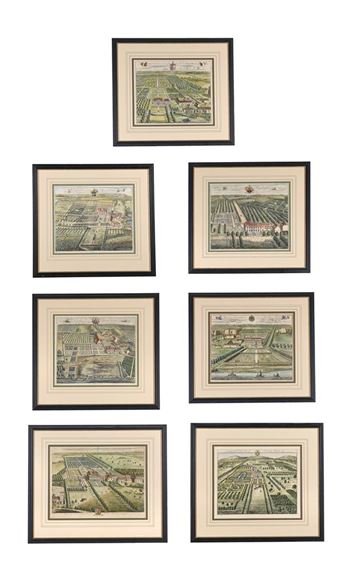 AFTER THOMAS BADESLADE AND LEONARD KNUFF, A GROUP OF SEVEN FRAMED COUNTRY HOUSES AND ESTATES - Thomas Badeslade