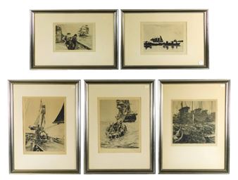 five sailing themed etchings - Phillip Kappel