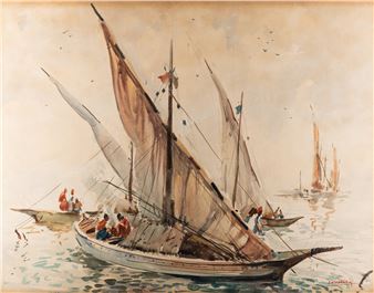 Barges on the water -
Watercolour - G.D. Thyaga Raj