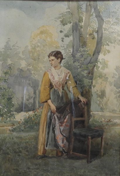 Artwork by Antonio Bignoli, Antonio BIGNOLI (1812-1886) "Portrait de femme au chale" Aquarelle signée, Dim, Made of Aquarelle