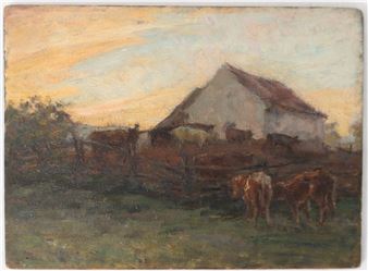 Farm at sunset - James Lillie Graham