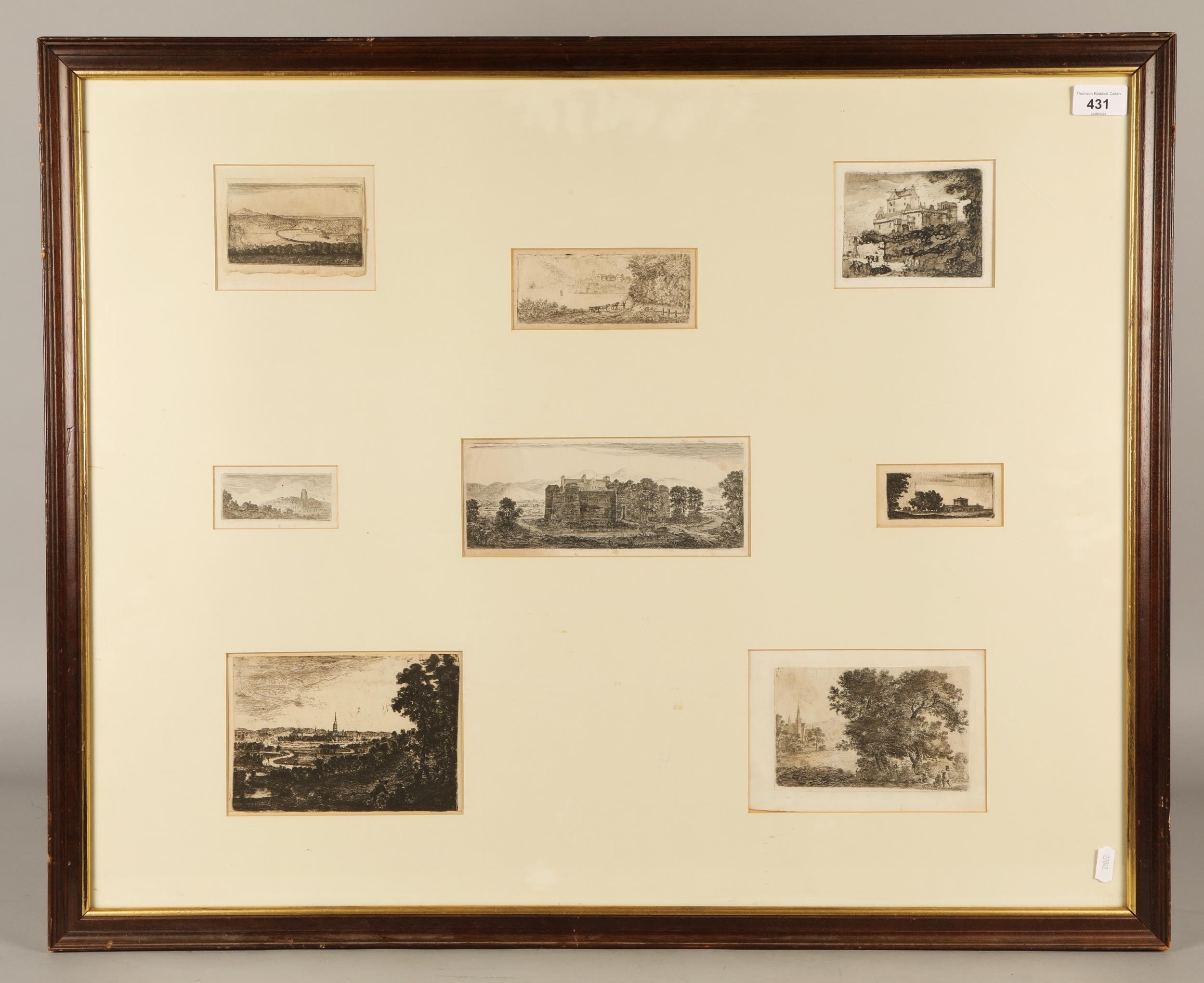 Artwork by John Clerk of Eldin, Eight etchings incl. Dalhousie Castle, Made of etchings