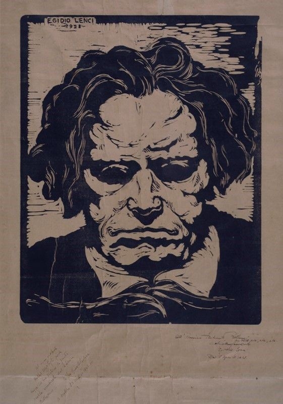 Artwork by Egidio Lenci, Beethoven, 1928, Made of woodcut