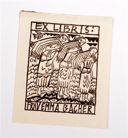 exlibris voor Frau Emma Bacher by Oskar Kokoschka, circa 1930