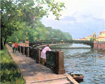 Sergei Kuzmich Frolov (Russian USSR 1924-1988) - Unframed oil on board depicting a European river - Sergei Kuzmich Frolov