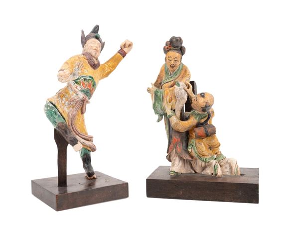 2PCS CHINESE SANCAI GLAZED FIGURES by Chinese School