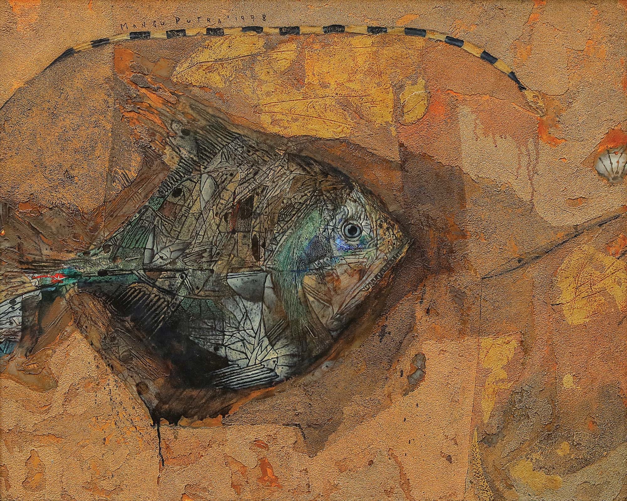 Artwork by Gusti Agung Mangu Putra, Underwater Life (Kehidupan Bawah Laut), 1998, Made of Oil on canvas