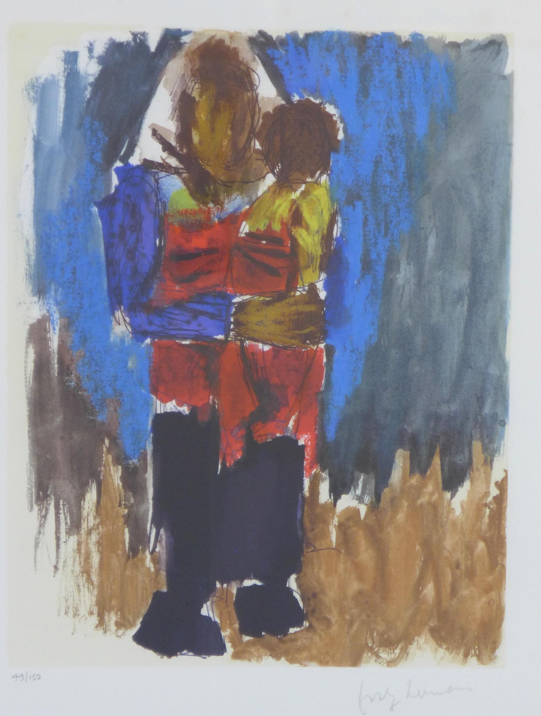 Artwork by Josef Herman, MOTHER & CHILD lithograph, Made of lithograph