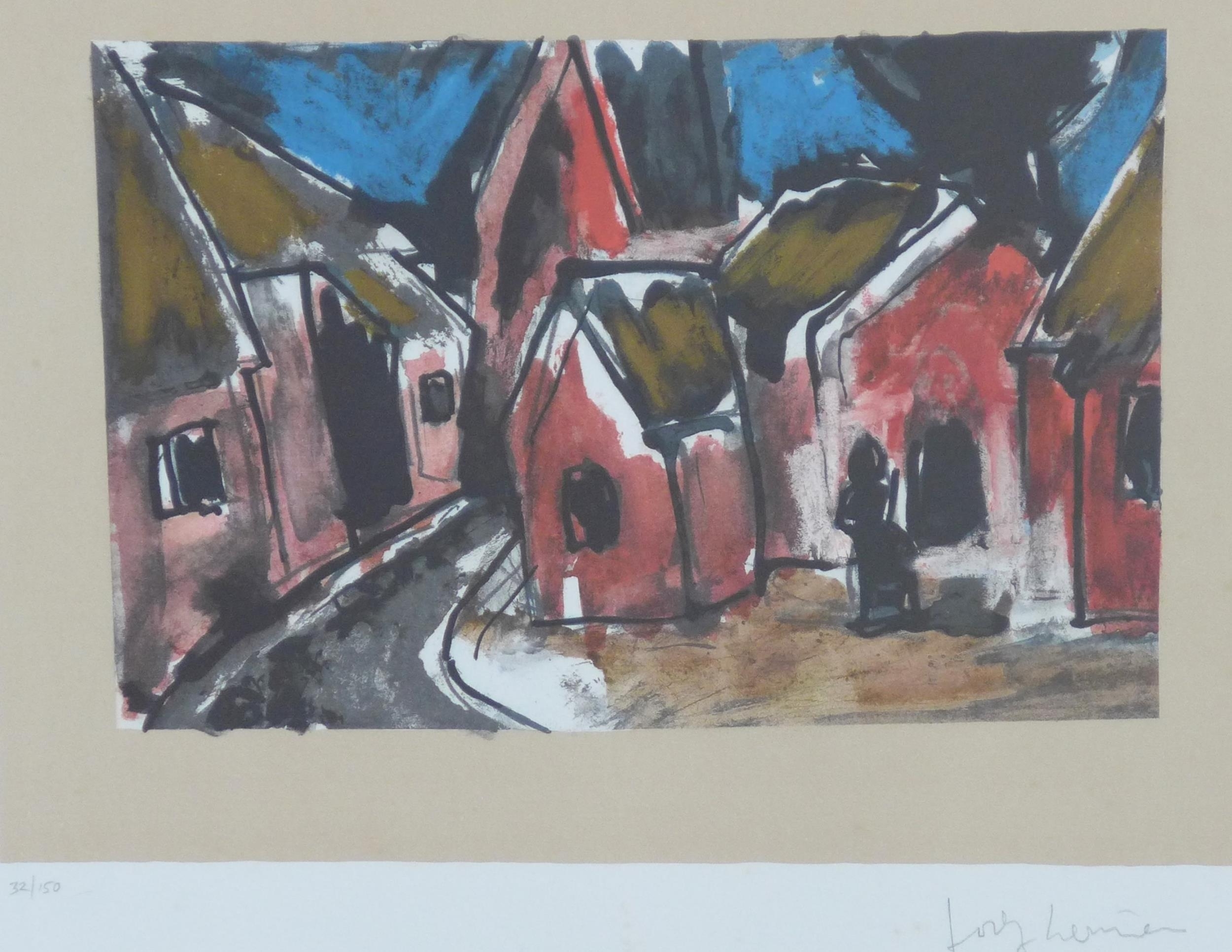 Artwork by Josef Herman, VILLAGE SCENE, Made of lithograph