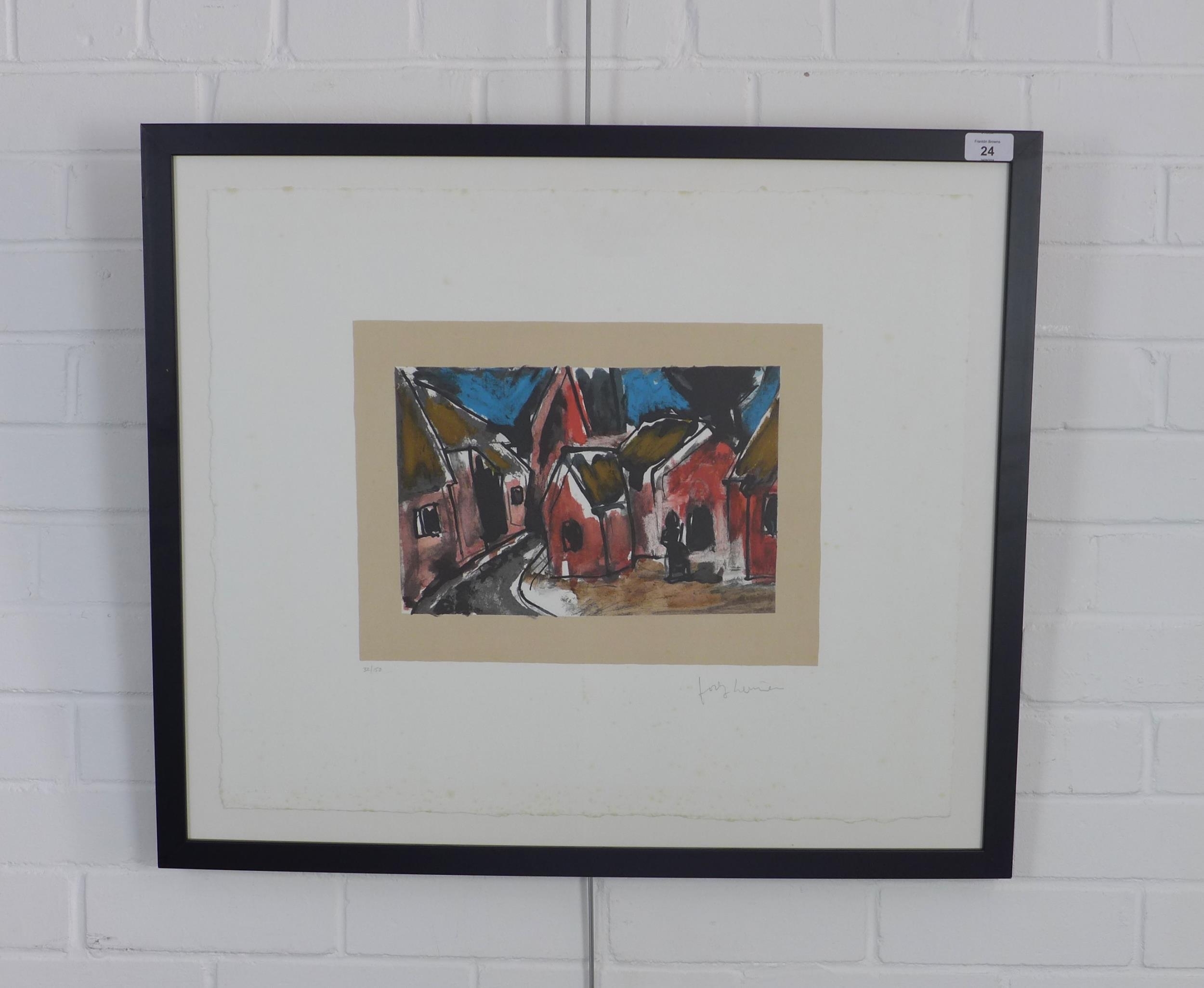 Artwork by Josef Herman, VILLAGE SCENE, Made of lithograph