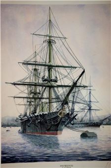 Signed print of HMS Warrior by J E Wigston,  x  cm. Not - J E Wigston
