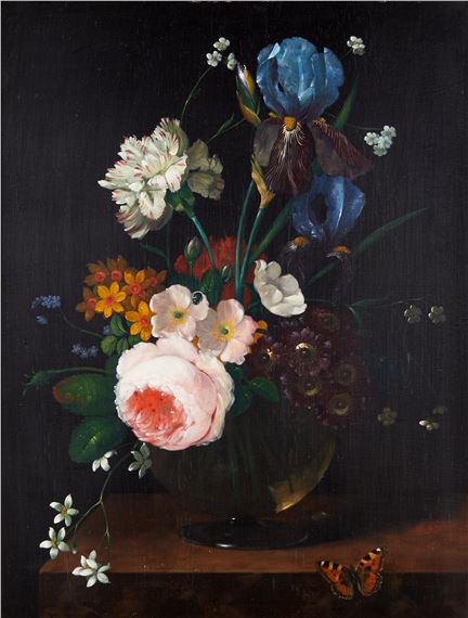 (Wien 1927-2008) Blumenstück mit Kleiner Fuchs (Schmetterling) by Erick Josef Dogarth
