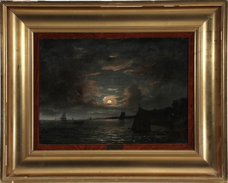 Carl Neumann | Sailing boats and ships off a moonlit coast | MutualArt