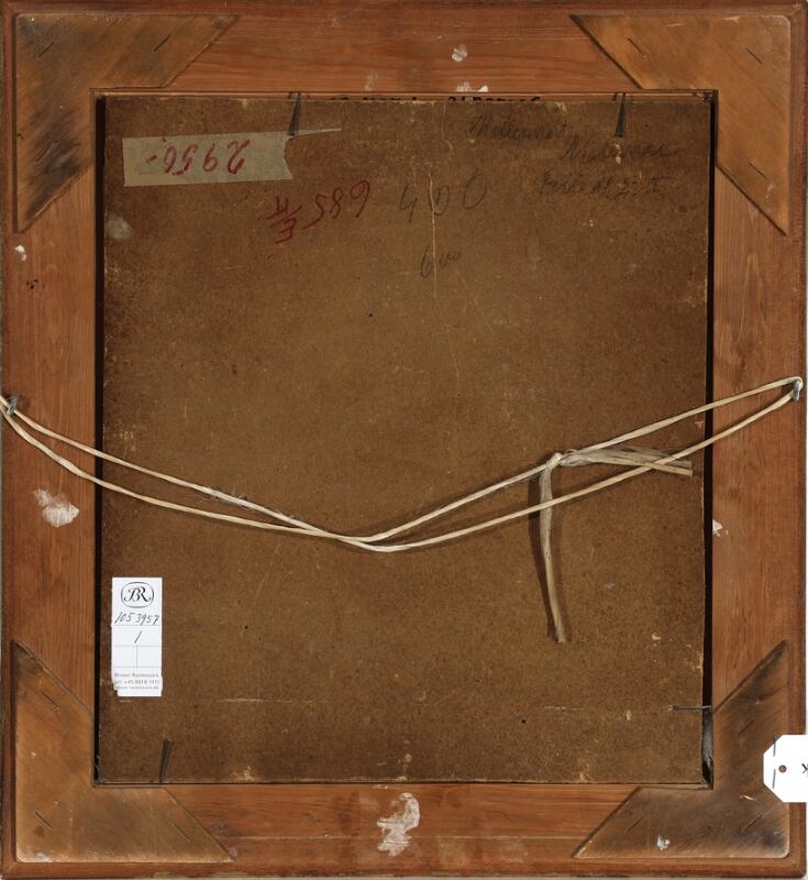 Artwork by Niels Peter Rasmussen, Still life with a bouquet of daisies in a vase, Made of Oil on cardboard