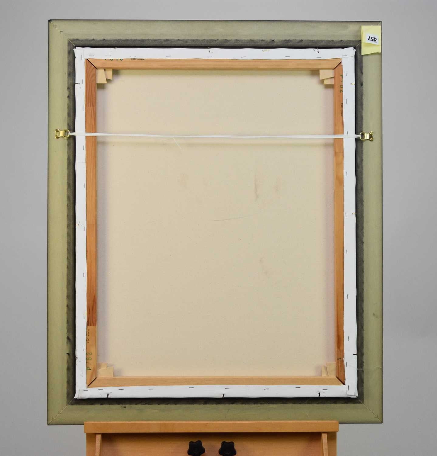 Artwork by John Lines, Children watching a container ship at the waters edge, Made of oil on canvas